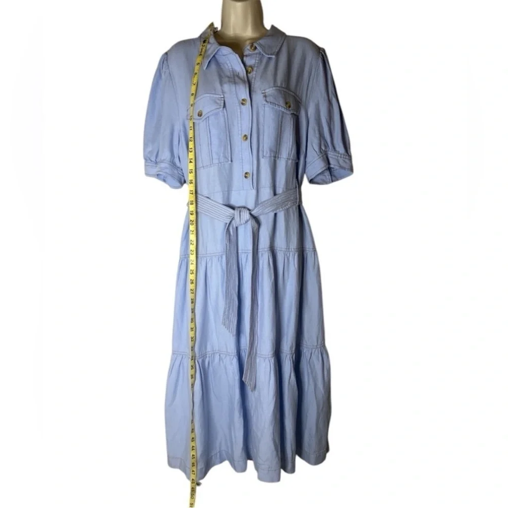 Soft Surroundings NWT Blue Midi Dress with Puff Sleeves and Pleats - Picture 8 of 10